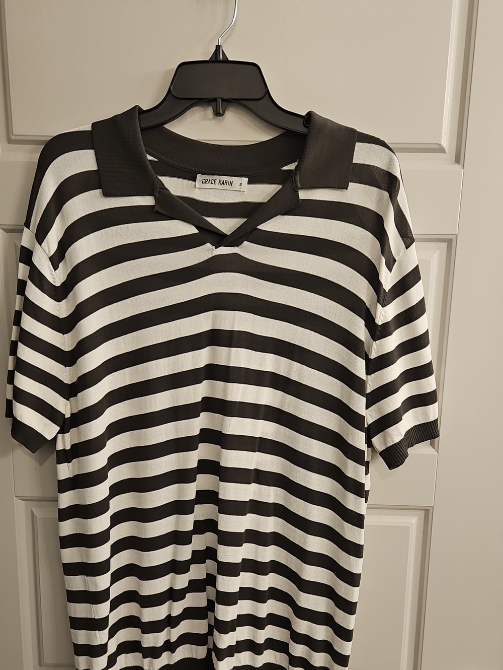 Grace Karin Green and White Striped Polo Shirt Dress